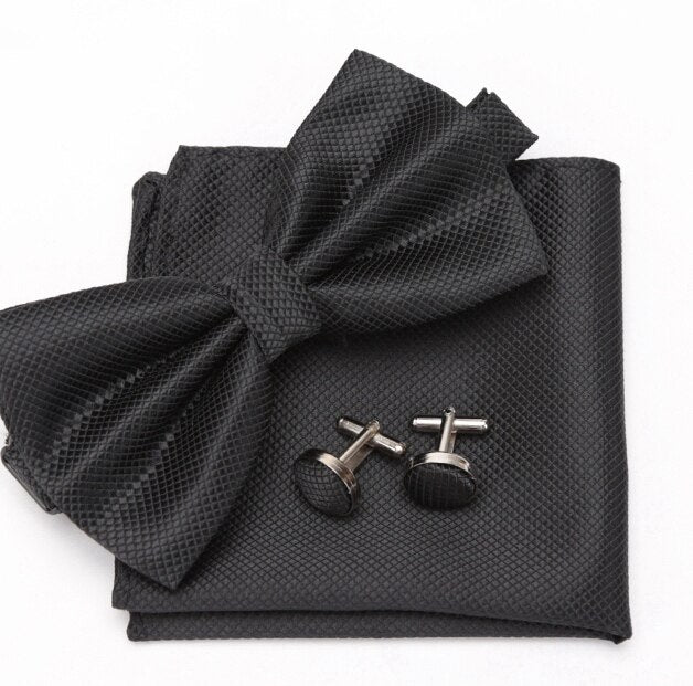 Bowtie Cravat Bow Ties Cufflinks Handkerchief Set