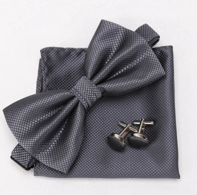 Bowtie Cravat Bow Ties Cufflinks Handkerchief Set