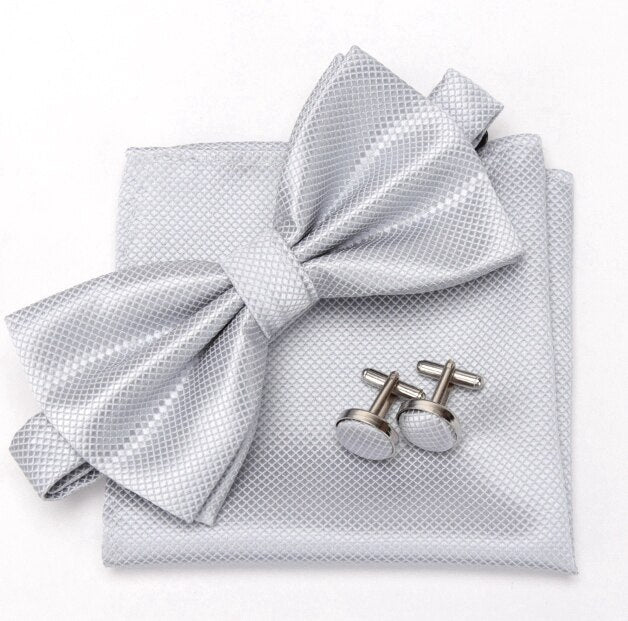 Bowtie Cravat Bow Ties Cufflinks Handkerchief Set