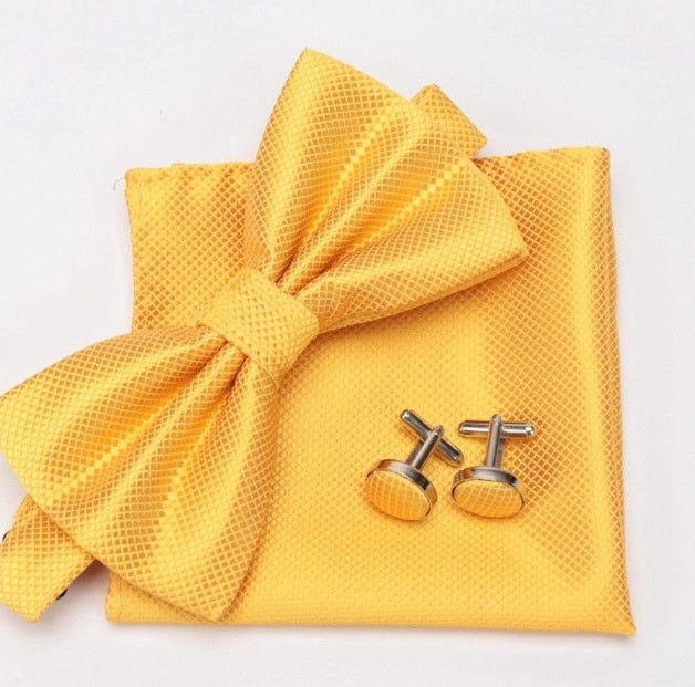 Bowtie Cravat Bow Ties Cufflinks Handkerchief Set