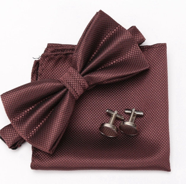 Bowtie Cravat Bow Ties Cufflinks Handkerchief Set