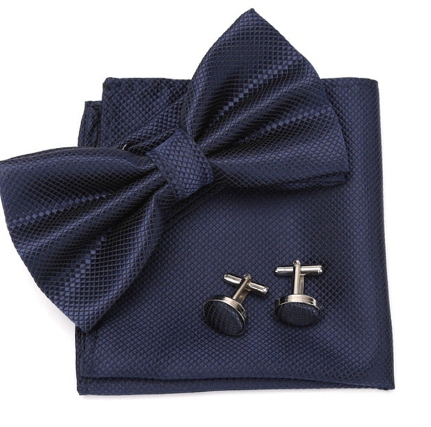 Bowtie Cravat Bow Ties Cufflinks Handkerchief Set