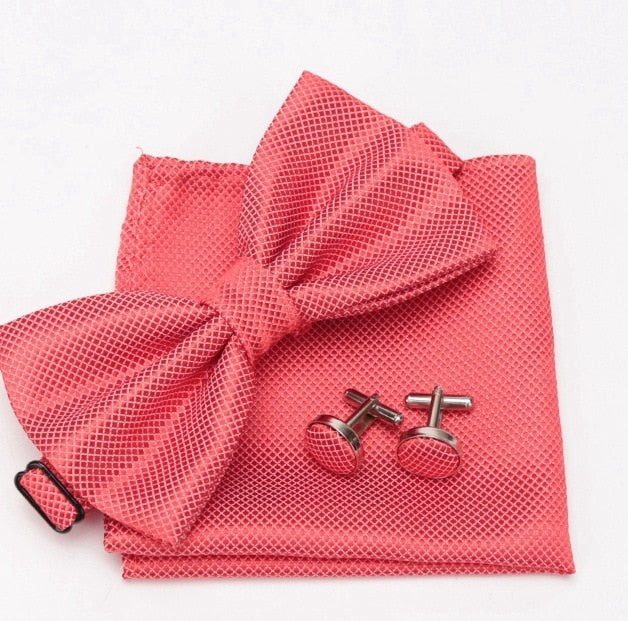 Bowtie Cravat Bow Ties Cufflinks Handkerchief Set