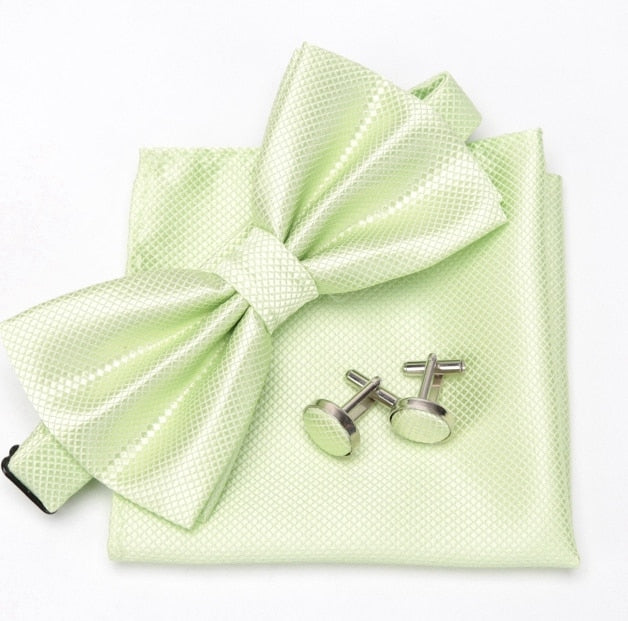 Bowtie Cravat Bow Ties Cufflinks Handkerchief Set