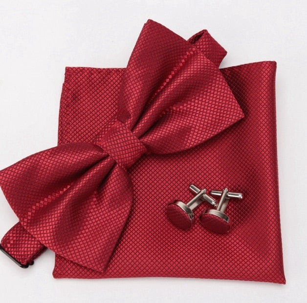 Bowtie Cravat Bow Ties Cufflinks Handkerchief Set