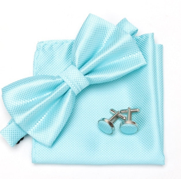 Bowtie Cravat Bow Ties Cufflinks Handkerchief Set