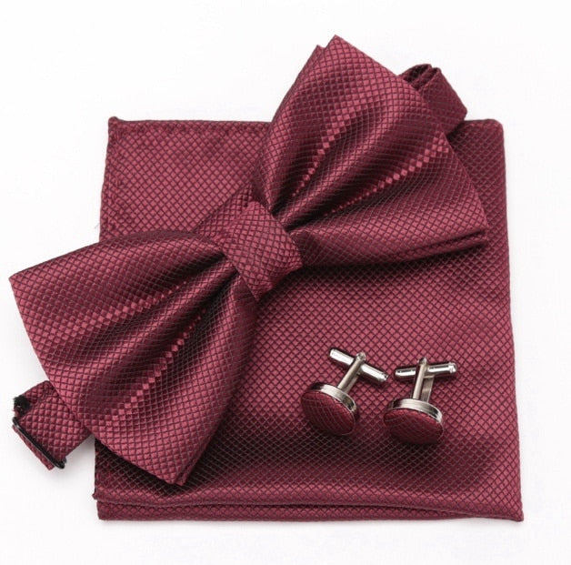Bowtie Cravat Bow Ties Cufflinks Handkerchief Set