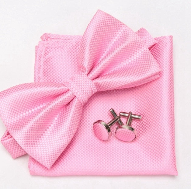 Bowtie Cravat Bow Ties Cufflinks Handkerchief Set