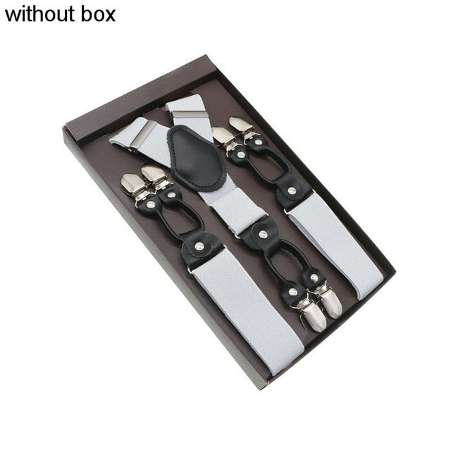 Fashion Suspenders Genuine Leather 6 Clips Brace Male