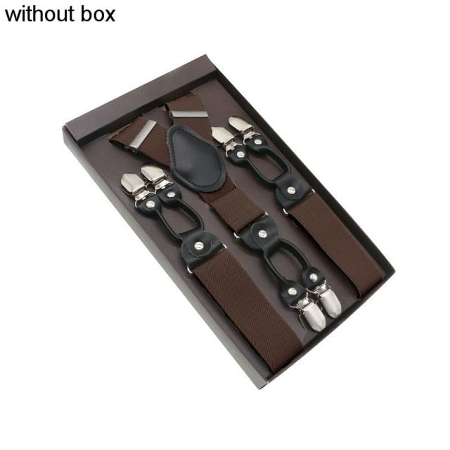 Fashion Suspenders Genuine Leather 6 Clips Brace Male