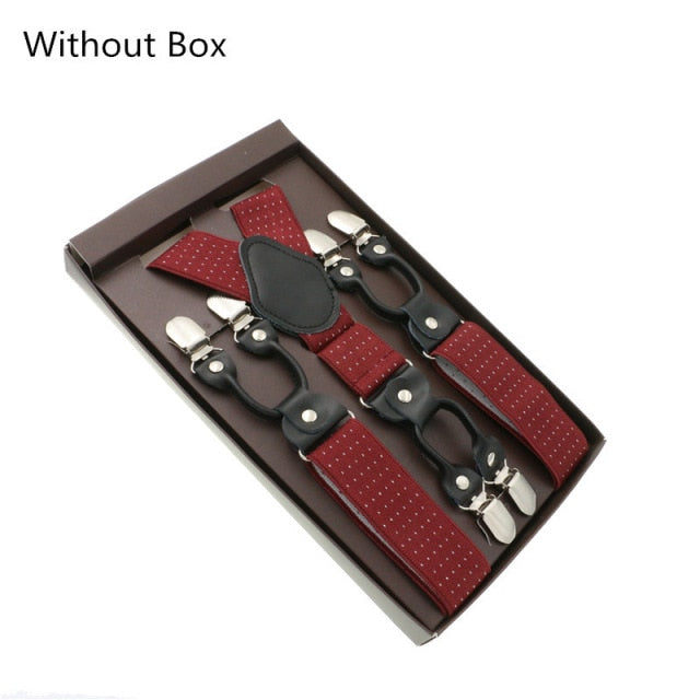 Fashion Suspenders Genuine Leather 6 Clips Brace Male