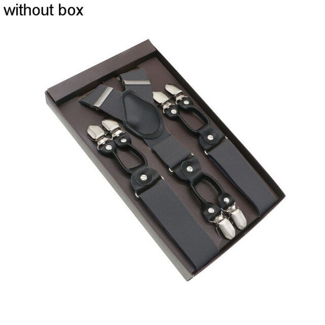 Fashion Suspenders Genuine Leather 6 Clips Brace Male