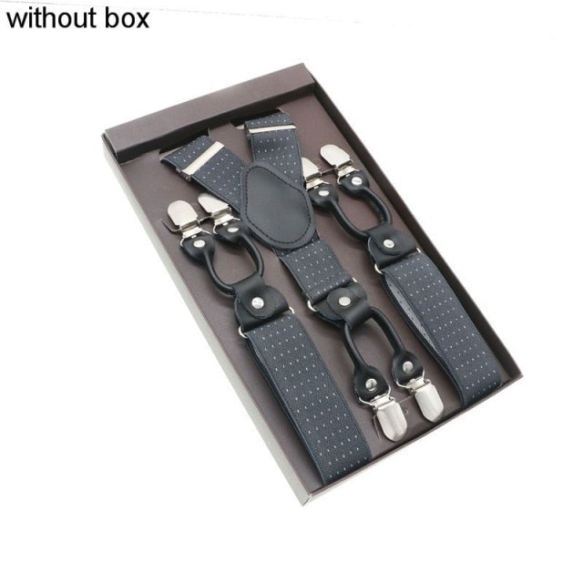 Fashion Suspenders Genuine Leather 6 Clips Brace Male